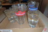 Beer advertising glasses: Budweiser, Baileys, Bud Light, and Crown Royal