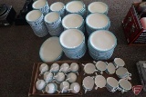 Buffalo China dishes: (101) 9-1/2in dinner plates, (101) 7in salad plates, (3) platters, and