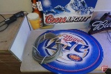 Coors Light and Miller Lite metal beer advertising signs and rope light