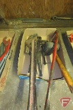 Pipe wrench, rubber mallet, c-clamp, pry bar,