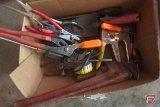 Pipe wrench, hand tacker, screw drivers