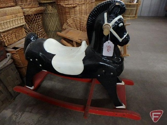 Oak Hill Kiddie Kar child's seated scooter and Train-Rite rocking horse