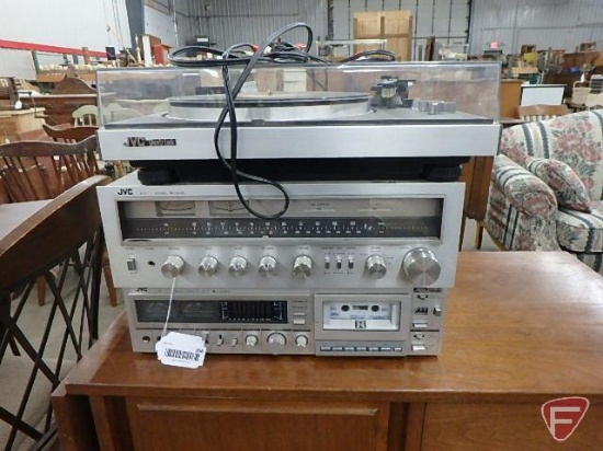 JVC R-S7 stereo receiver, JVC quartz lock QL-A2 turntable, and JVC KD-A7 stereo cassette deck