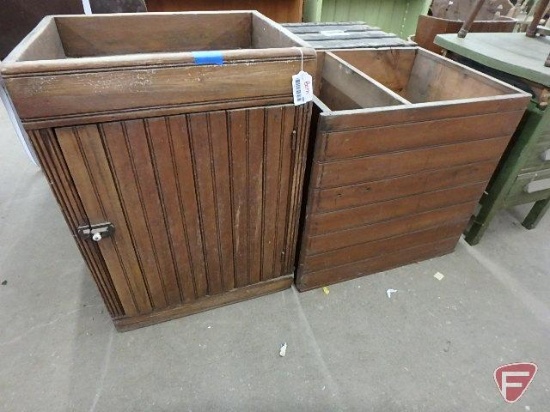 Wood dry sink with door, 30inHx22inWx17inD and wood 2section storage box 25inHx26inWx20inD