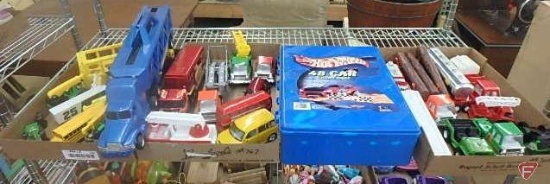 Metal and plastic toy cars and trucks, Kinsmart, Miasto, Buddy L, Fisher Price, Hot Wheels,