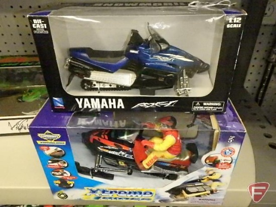 Replica toy snowmobiles, Yamaha RX-1, 1:12, and Muscle Machines Extreme Rides with rider