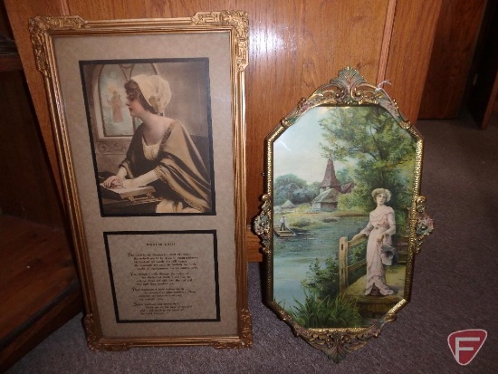 Vintage prints in decorative frames, Psalm is 22inHx11inW in plastic frame and