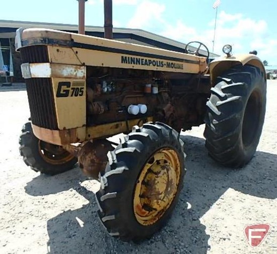 1963 Minneapolis Moline G705 MFWD 6 cyl. diesel tractor, 2,133 hrs showing, original paint