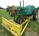 1951 John Deere G narrow front tractor, styled, with front blade, SN: 53084