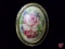 Ladies yellow GF hand painted porcelain broach, Limoges France