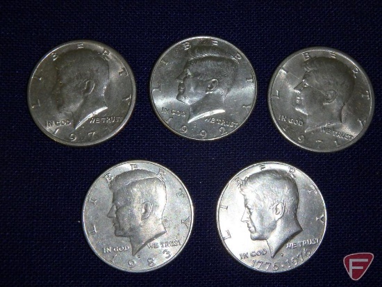5 Misc. non-silver Kennedy Half Dollars, 2 Avg. circulated Franklin Half Dollars,