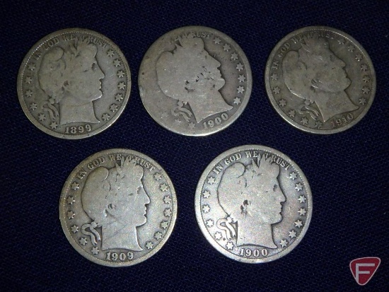 1910 S Barber Half Dollar G, 1909 Barber Half G, 1900 Barber Half G, 1900 S Barber Half AG to G