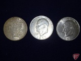 1921 Morgan Silver Dollar, (2) Misc. non-silver Ike Dollars