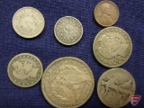 US Type Coins: 1929 Morgan Dollar VFXF, 1936 Walking Liberty Half G, 1915 S Barber Half Dollar VG,