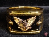 Yellow Gold plated Silver ring with 14k yellow Gold eagle on black onyx