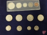 1964 US Mint Set in capital holder, (4) 1960's circulated Franklin Halfs, 1938 Mercury Dime