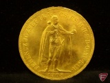 1908 Hungarian 100 Korona Gold Coin BU, 1.085 Troy oz.