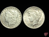 1890 O Morgan Silver Dollar VF, 1922 D Peace Dollar AU