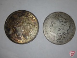 1881 Morgan Silver Dollar F, 1921 S Morgan Silver Dollar AU with splotchy toning