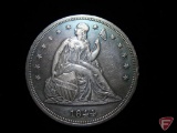 1844 Seated Liberty Dollar AU, heavy gun metal toning