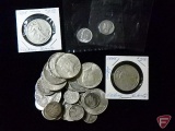 3 misc. common date Liberty Walking Half Dollars, 18 misc. common date Dimes (1 Mercury, 1 Barber),