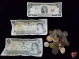 1953 Red Seal US $2 Note, (1) Canadian 1973 $1 Notes,