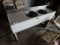 2-basin stainless steel sink with wood base and legs, 57 in L x 18 in W x 33 in H