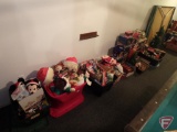Large assortment of Christmas/Holiday items, plush toys, ornaments, lighted village pieces,