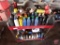 Tool cart on casters and contents: automotive oils/chemicals