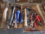 Hammers, nail puller, flash lights, pliers, trowel