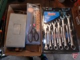 Bench Top 11pc combination SAE wrench set, scissors, 1/4in driver set with case,