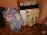 Quilts, blankets, and quilt rack