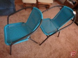 (2) metal framed with turquoise rattan chairs