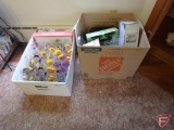 (2) boxes of glassware: novelty glasses, stemware, candy dishes, chip/dip, platters, salad bowl