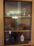 Contents of 3 shelves: clear glassware, punch bowl, cups, candy dishes, pitcher;