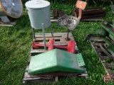 Tractor seat stool, fender, step, and galvanized strainer