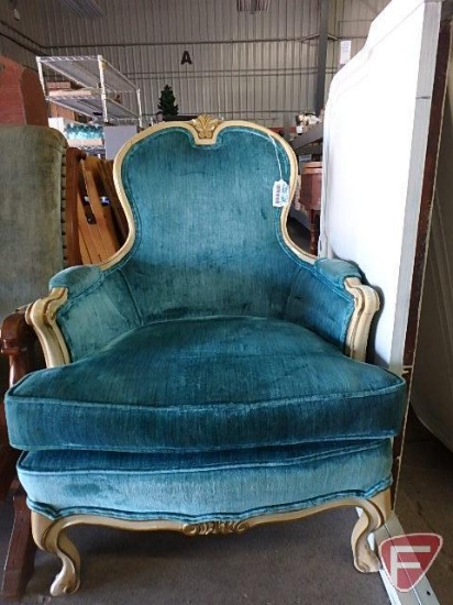 Vintage chair and two 42 in wide headboards, foot boards