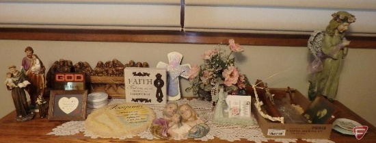 Religious items, wall hangings, figurines, crosses, flowers, decorative items