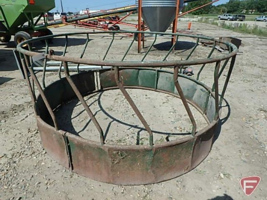 Green round metal bale feeder