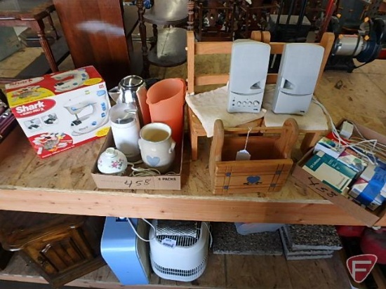 Euro-Pro Shark compact sewing machine in box, coffee grinder, electric coffee pot, vase,