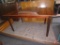 Table 59 x 38.5, two leaves 19in ea & four wood upholstered chairs, needs repair