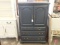 Painted wood chest of drawers with three drawers and cabinet space 36 x 19 x 57