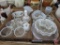 White hobnail pieces, cups, vases, candy dishes, platter, some ruffled, Both boxes