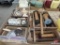 Wood cheese boxes, wood spools, wood pestles, toy kitchen utensils and bakeware. Both boxes