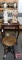 Vintage parlor table, swivel organ stool with decorative legs and glass ball feet, (4) lamps