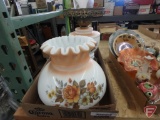 Electric hurricane lamp, floral pattern on shade