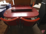 Vintage red topped metal table 48 x 30 one 10in leaf & matching red vinyl chairs