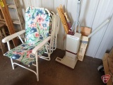 (4) metal and fabric folding chairs, yard sticks, umbrellas, Electrolux Special Edition vacuum,