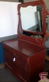 Vintage pained wood dresser with positional mirror, 4 drawers, some handle hardware missing,