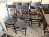 (5) wood chairs, some scratches and paint. All 5